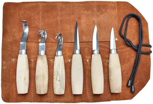 Beber 6 Piece Whittling Set in a Leather Tool Roll BEBKIT1